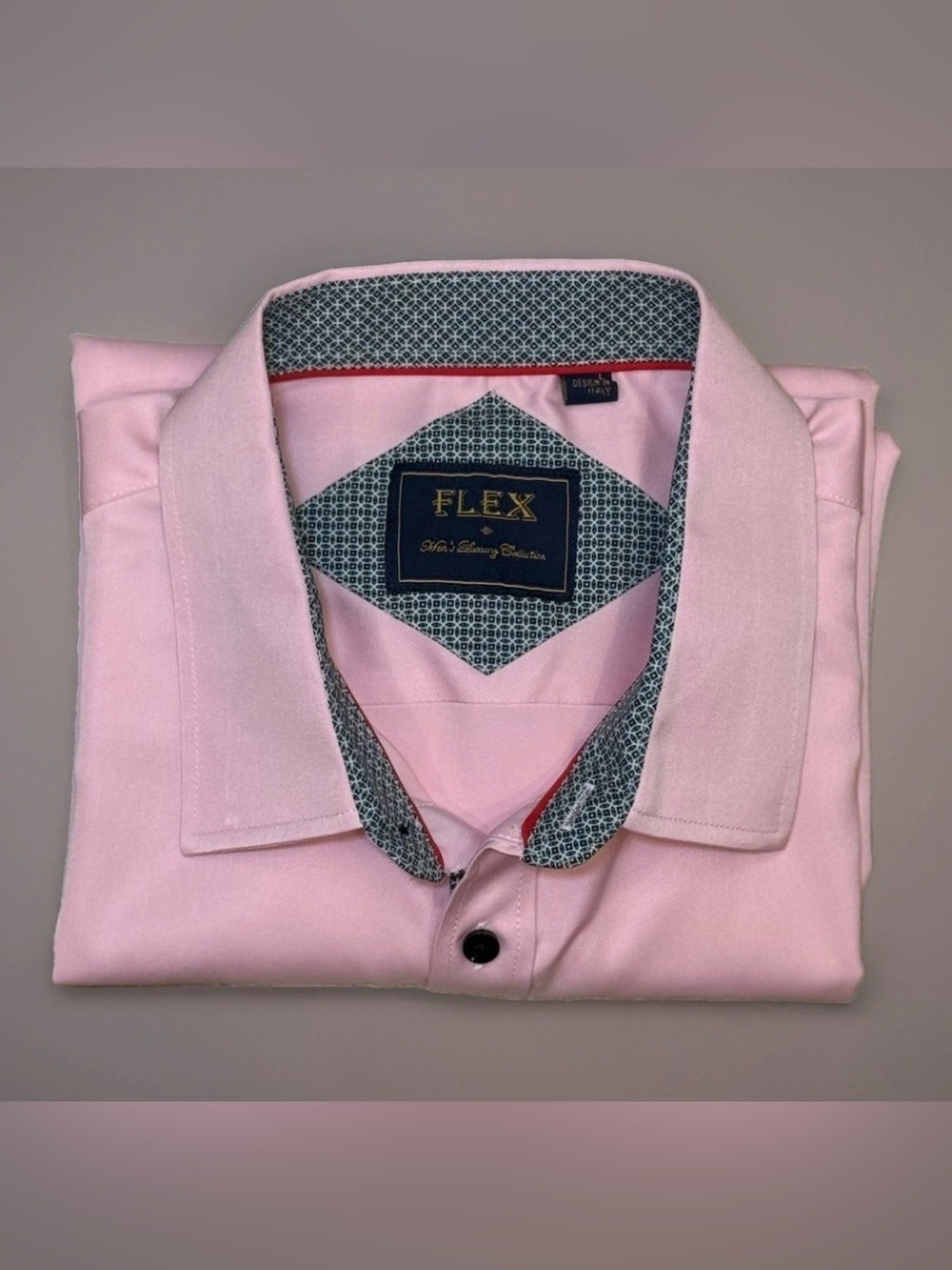 Flex Luxury Collection Mens Size L Pink Italian Short Sleeve Button Up Silky